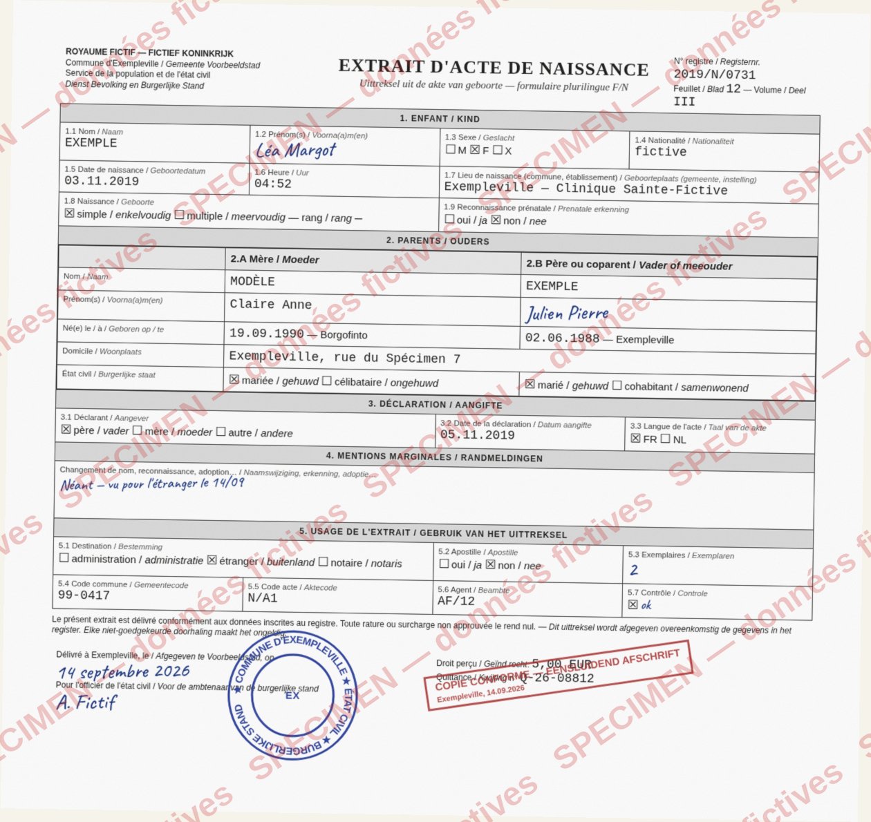 Original 1: EXTRAIT D'ACTE DE NAISSANCE — formulaire plurilingue