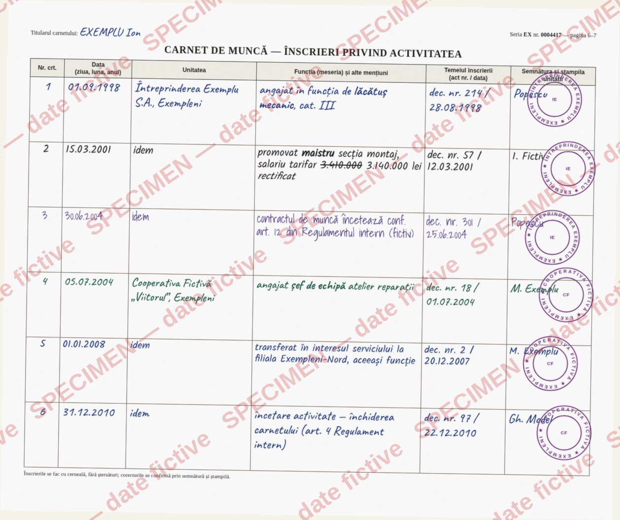 Original 1: CARNET DE MUNCĂ