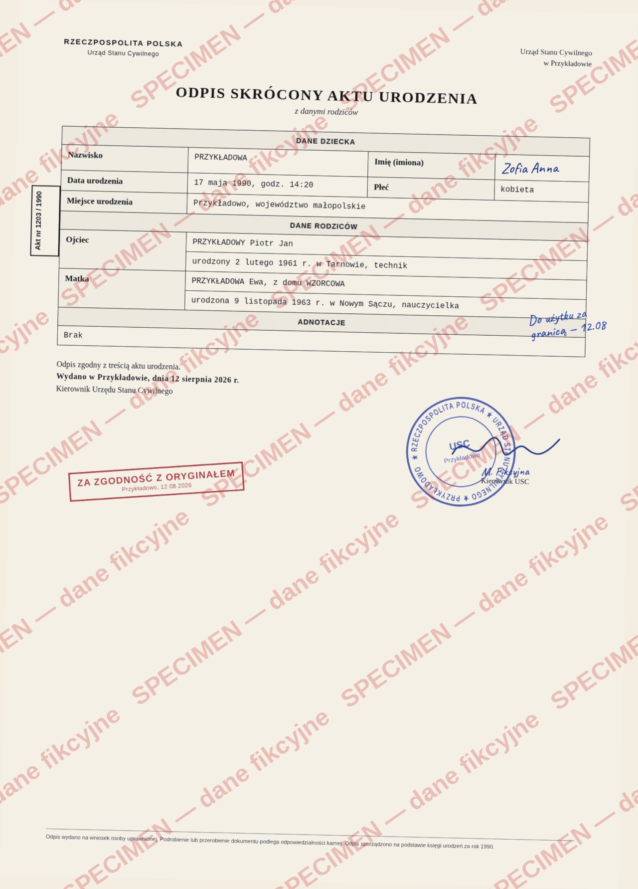 Original 1: ODPIS SKRÓCONY AKTU URODZENIA